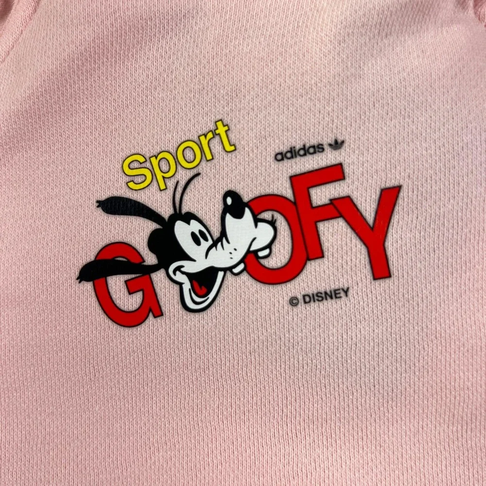 Adidas Goofy Hoodie Kids 12M Pink Disney Tennis Graphic Fleece Sweatshirt‎ VTG